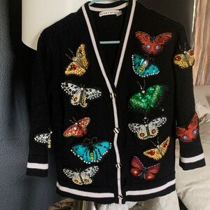 Alice + Olivia Black Cardigan with Vibrant Butterfly Accents